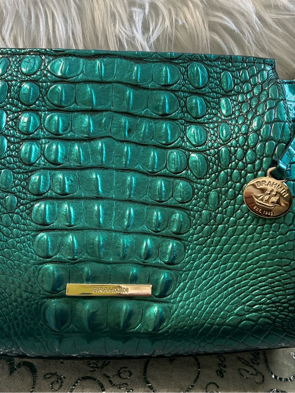 NWT Brahmin Hillary Shoulder Bag in Mystic Green Melbourne Croc Leather. - Picture 13 of 13
